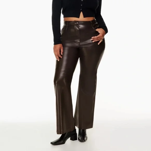 aritzia melina flare vegan leather pants rich mocha brown - Picture 1 of 3